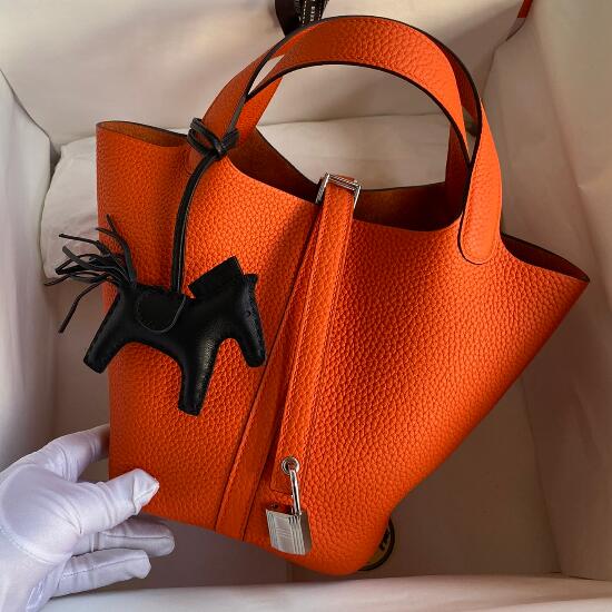 【エルメス HERMES】ピコタンロック18 PM オレンジミニアン シルバー金具 (100%マシン)